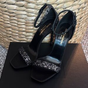 Brand new✨Saint Laurent🖤 Black glitter Amber 105 sandals🖤Size 36.5